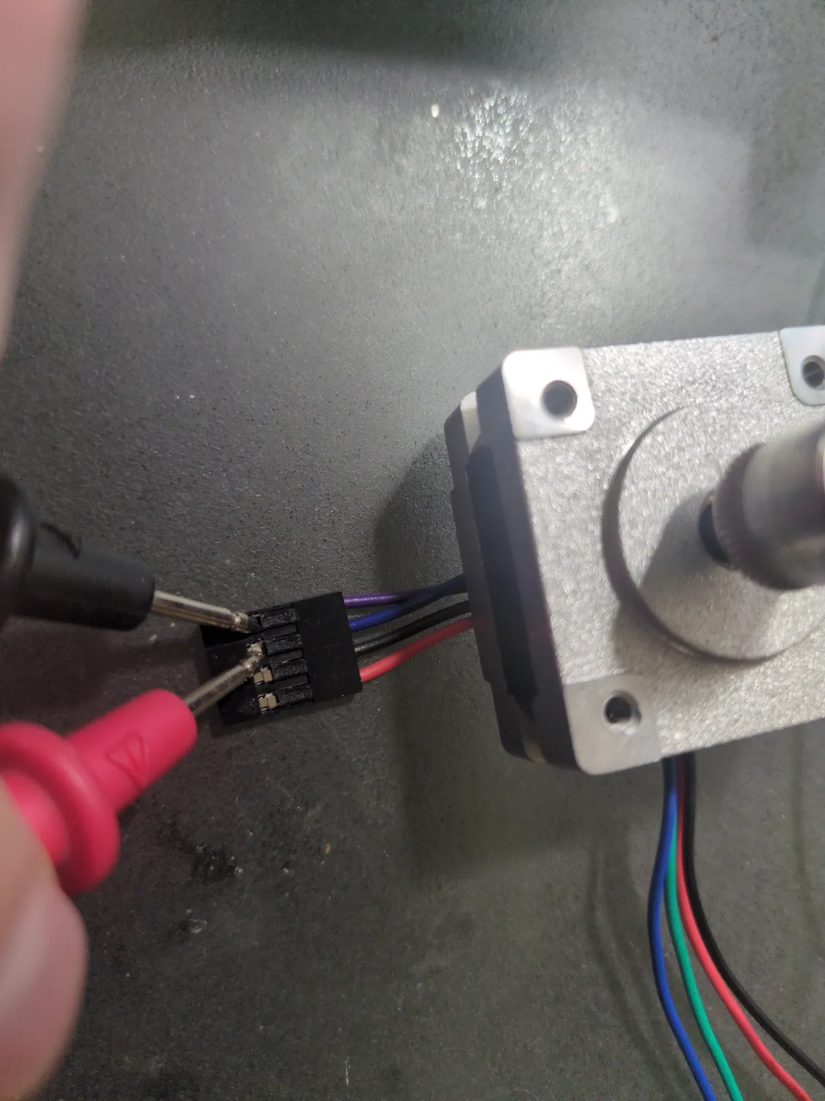 Continuity test used to identify the stepper motor coil pairs