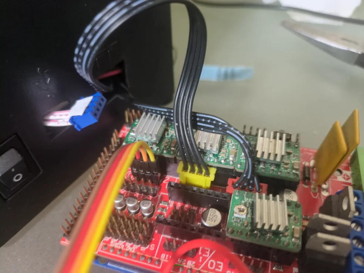 X, Y, and Z motors attached to the RAMPS board