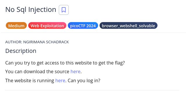 PicoCTF: No Sql Injection