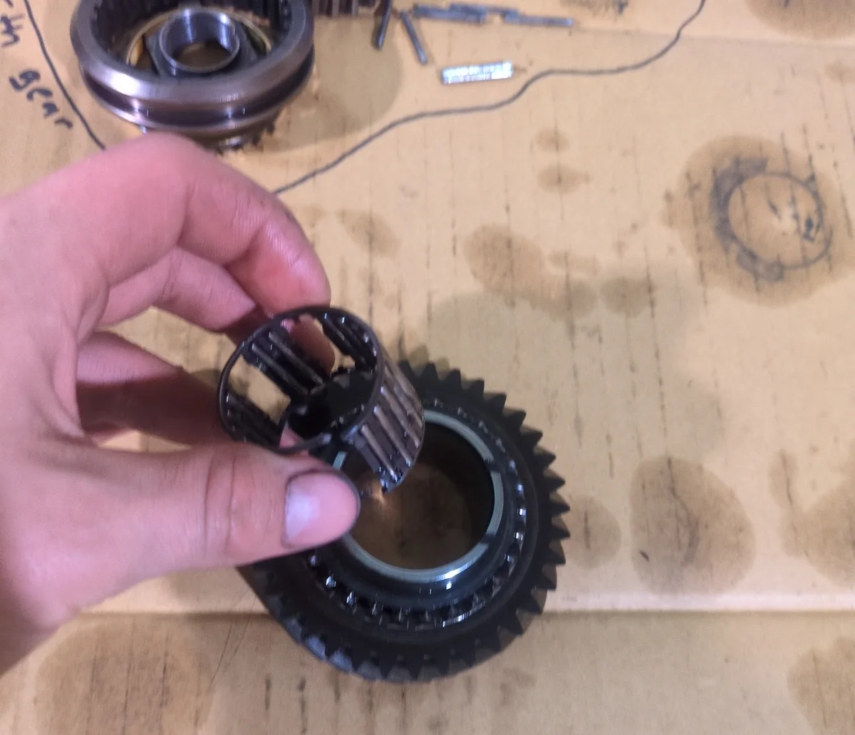 5th gear and pin bearing before reassembly