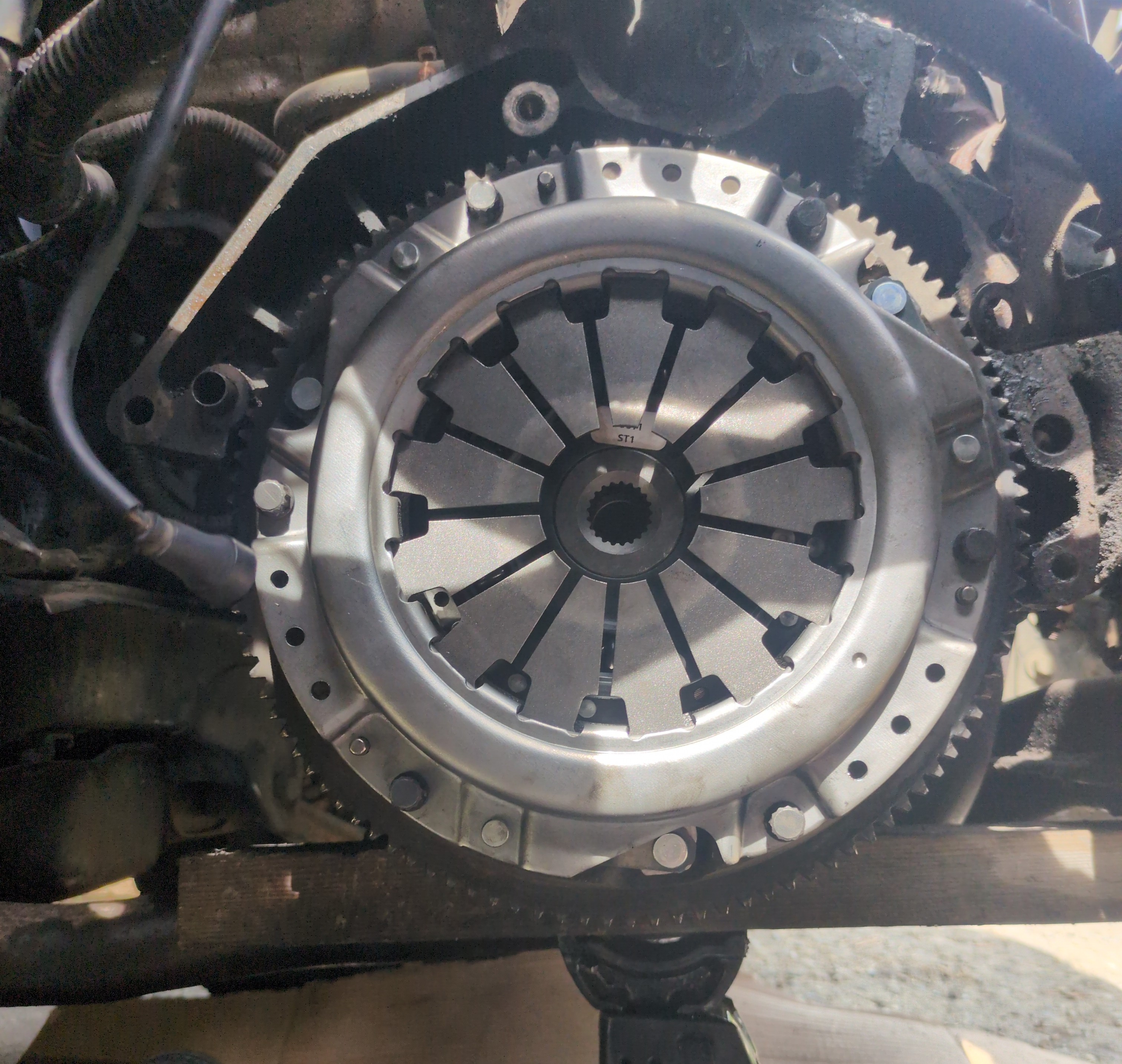New performance upgrade clutch installed on the flywheel