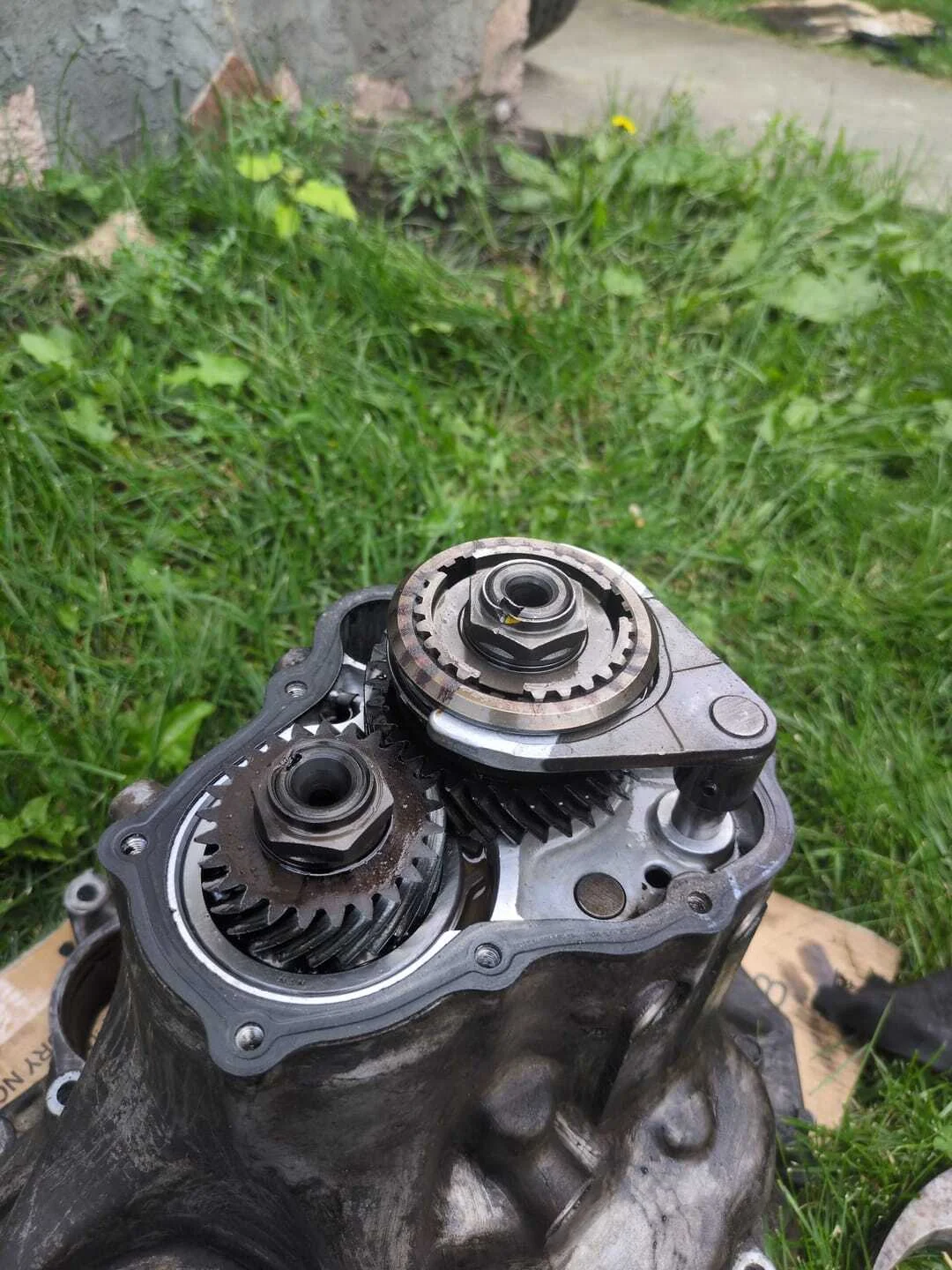 Inspecting 5th gear during manual transmission rebuild