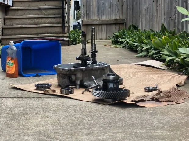 Removed transaxle, 2nd gear, and 1st gear assemblies